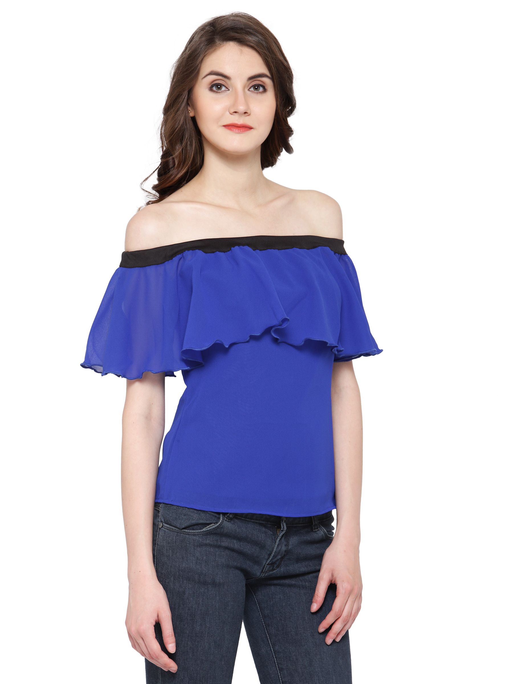 Snazzy Dazzy in Blue Off Shoulder Top